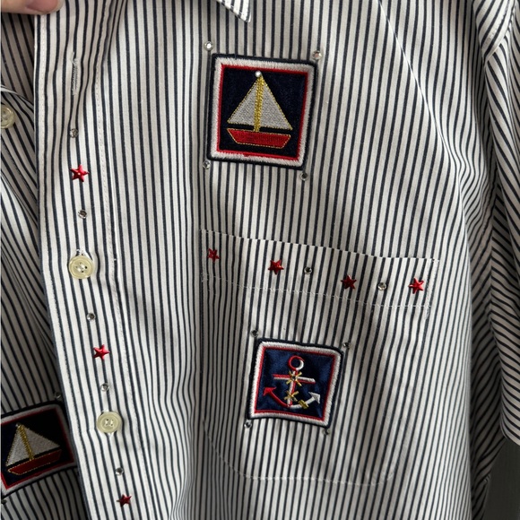 MiLi Designs striped long sleeve button up embroidered size PM - Picture 2 of 6
